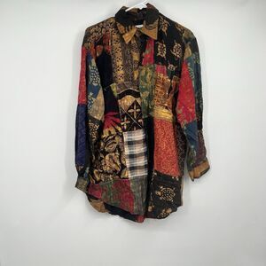 We Be Bop Shirt Women M Oversized Patchwork Flowy Art 80s 90s Button Down Artsy